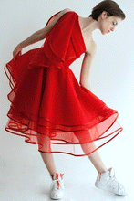 Load image into Gallery viewer, Red One Shoulder Organza Dress Bespoke