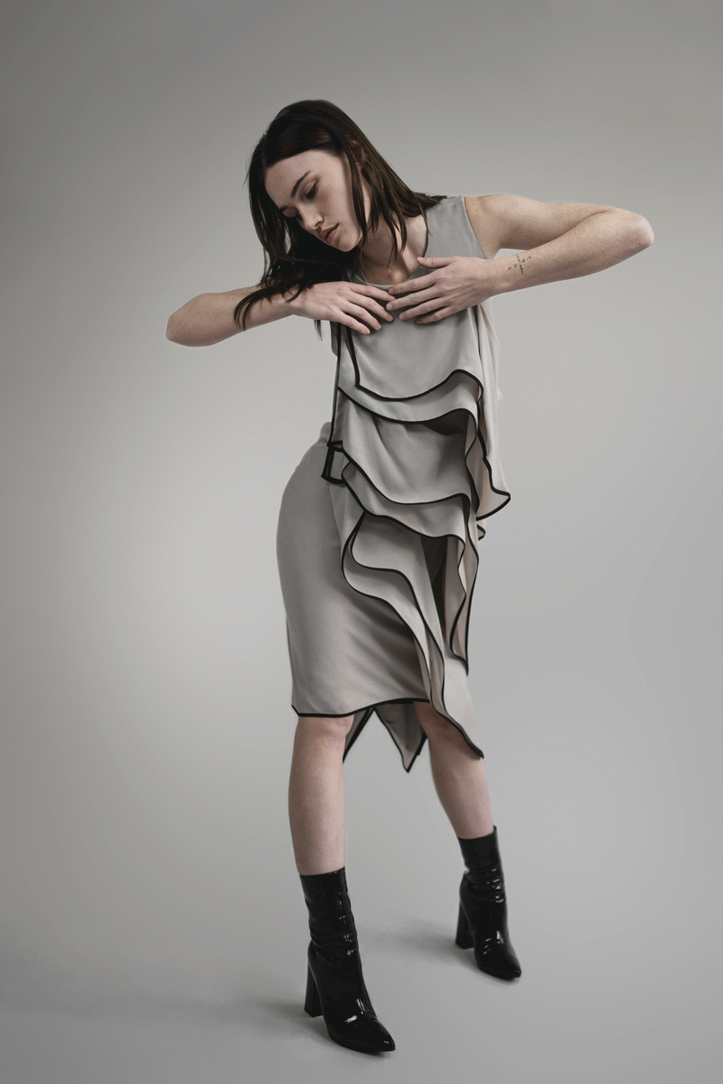 silk crepe multi layer dress