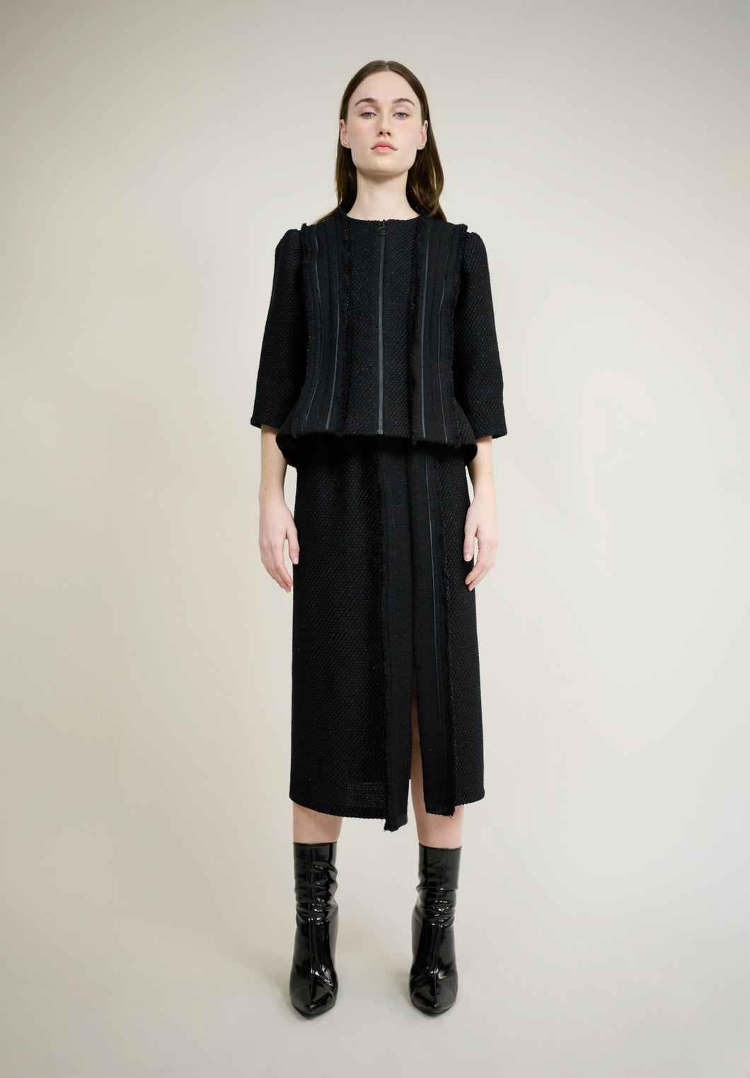 LINTON TWEED FRINGE MIDI SKIRT
