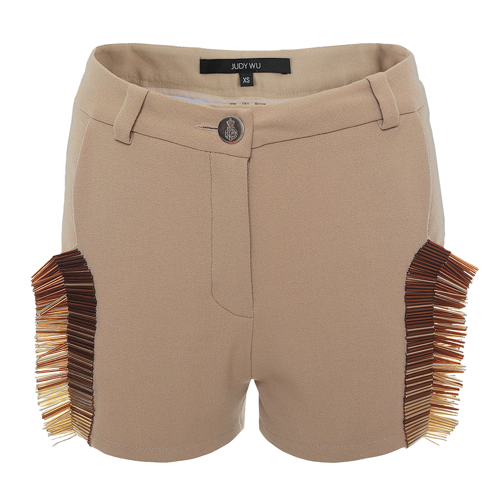 hand beaded crepe shorts front view