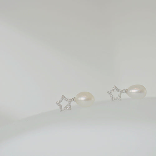 Star Sterling Silver Earrings With Freshwater Pearls Drop 