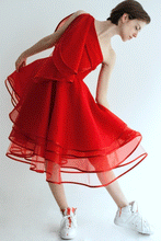 Load image into Gallery viewer, Red One Shoulder Organza Dress Bespoke
