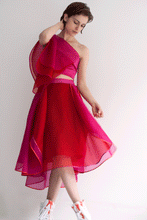 Load image into Gallery viewer, model wearing rose silk top
